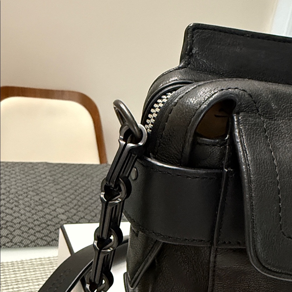 rag & bone Black Leather Crossbody Bag with Chain Strap - Picture 3 of 11
